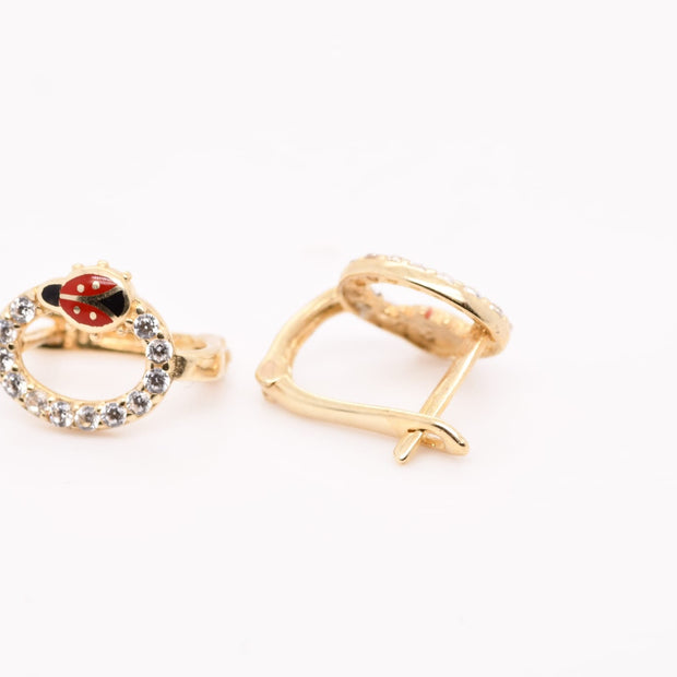 14K Gold Ladybug Circle Earrings for Children