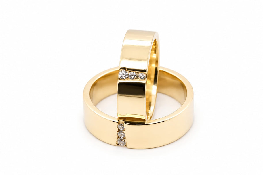14K Gold Wedding Bands with Stones | Polished Flat & Zirconia His & Hers