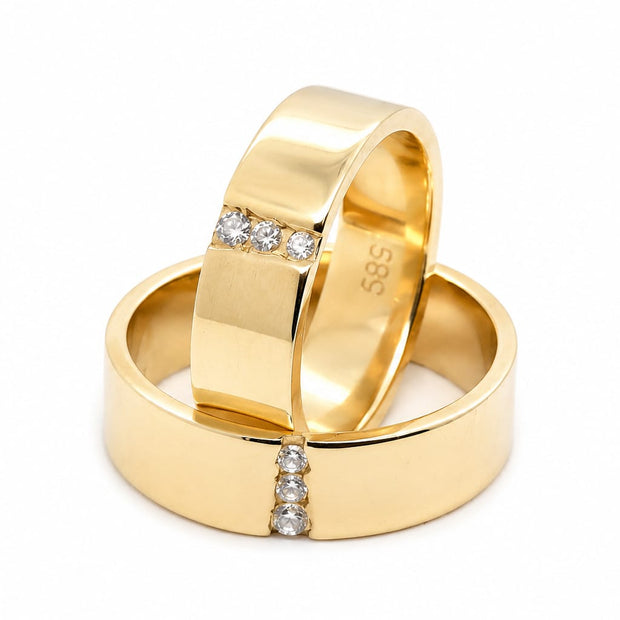 14K Gold Wedding Bands with Stones | Polished Flat & Zirconia His & Hers