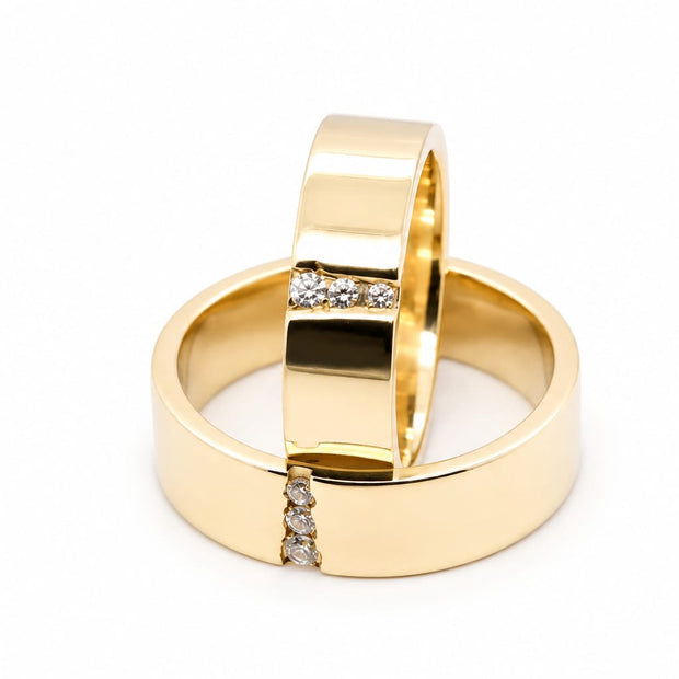 14K Gold Wedding Bands with Stones | Polished Flat & Zirconia His & Hers