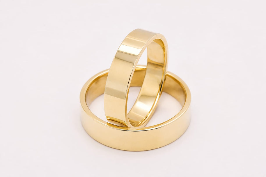Classic 14K Gold Wedding Bands | Polished Flat His & Hers