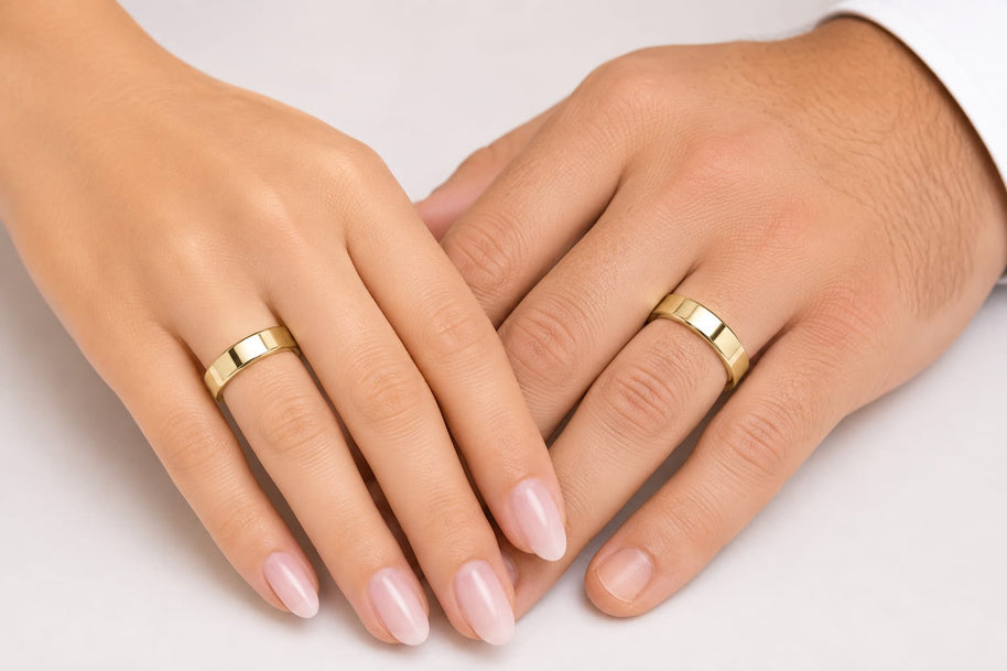 Classic 14K Gold Wedding Bands | Polished Flat His & Hers