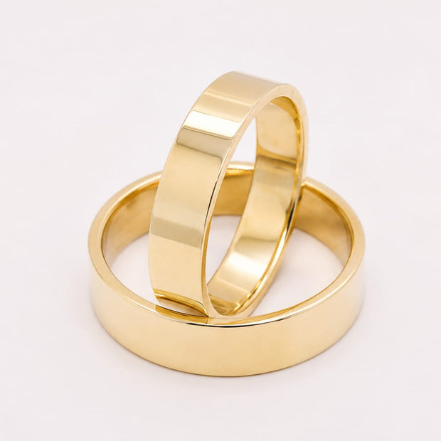 Classic 14K Gold Wedding Bands | Polished Flat His & Hers