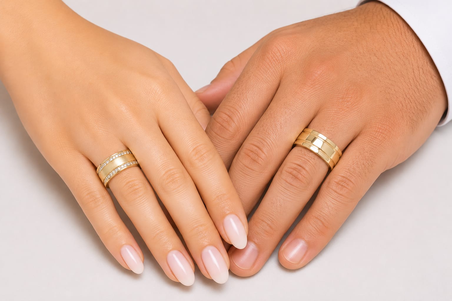 14K Gold Wedding Bands | Polished & Double Zirconia Row His & Hers