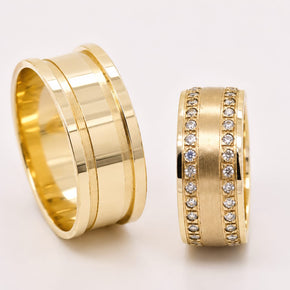 14K Gold Wedding Bands | Polished & Double Zirconia Row His & Hers