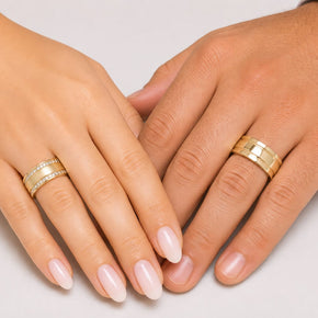 14K Gold Wedding Bands | Polished & Double Zirconia Row His & Hers