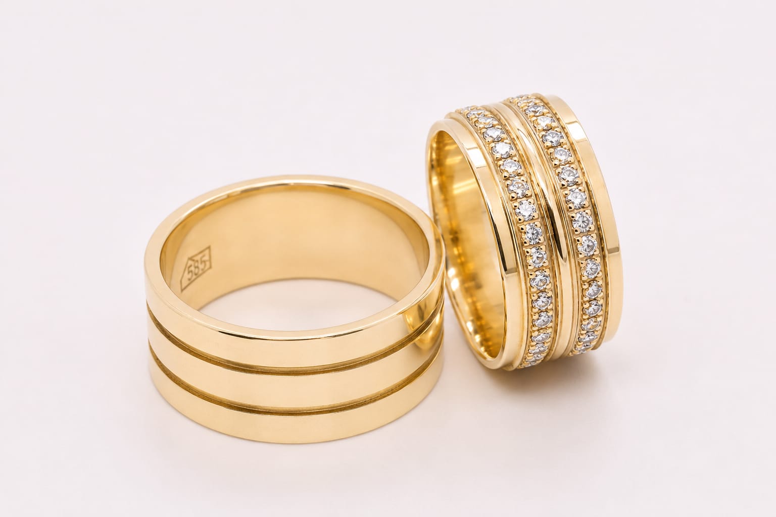 14K Gold Wedding Bands | Polished & Diamond Set His & Hers