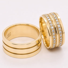 14K Gold Wedding Bands | Polished & Diamond Set His & Hers