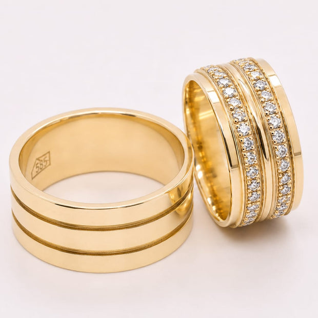14K Gold Wedding Bands | Polished & Diamond Set His & Hers