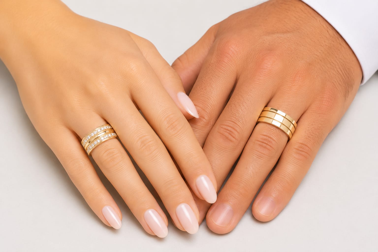 14K Gold Wedding Bands | Polished & Diamond Set His & Hers