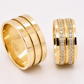 14K Gold Wedding Bands | Polished & Diamond Set His & Hers