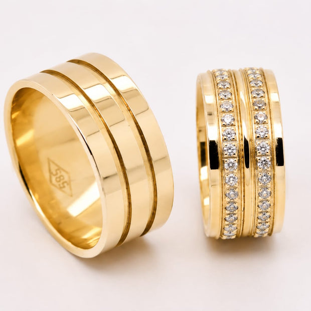 14K Gold Wedding Bands | Polished & Diamond Set His & Hers