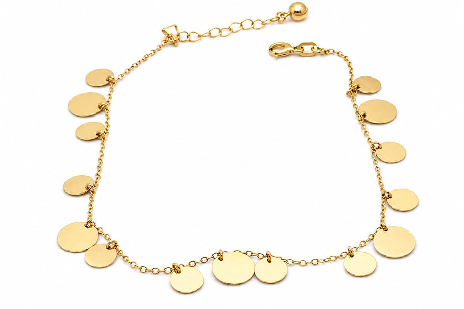 14K Solid Gold Disc Coin Anklet | Multi-Coin Gold Ankle Bracelet UK