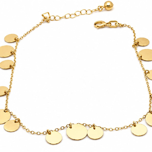 14K Solid Gold Disc Coin Anklet | Multi-Coin Gold Ankle Bracelet UK