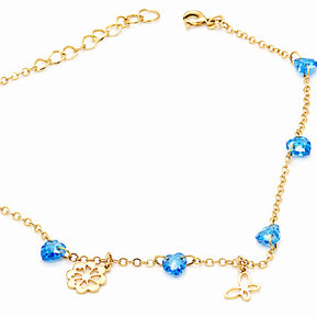 14K Gold Blue Heart Anklet