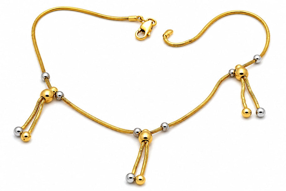 14K Two-Tone Gold Snake Chain Tassel Anklet