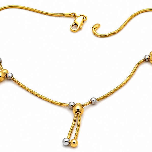 14K Two-Tone Gold Snake Chain Tassel Anklet