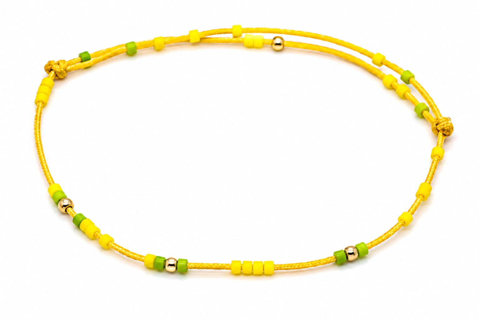 14K Gold Bead Neon Cord Double Strand Anklet