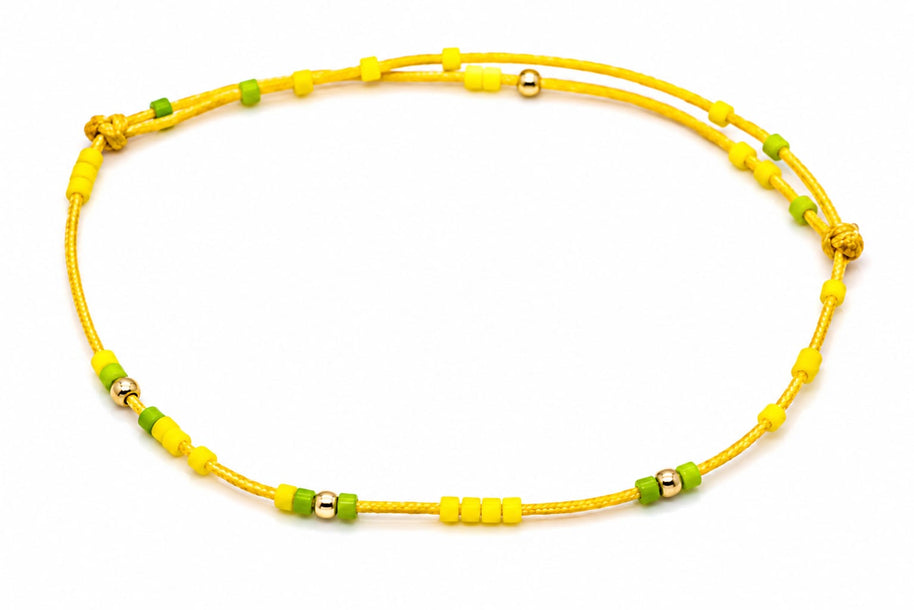 14K Gold Bead Neon Cord Double Strand Anklet