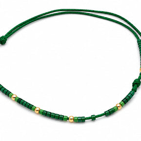 14K Gold Bead Green Cord Double Strand Anklet