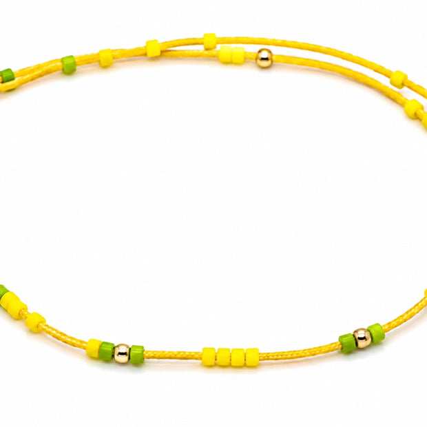 14K Gold Bead Neon Cord Double Strand Anklet