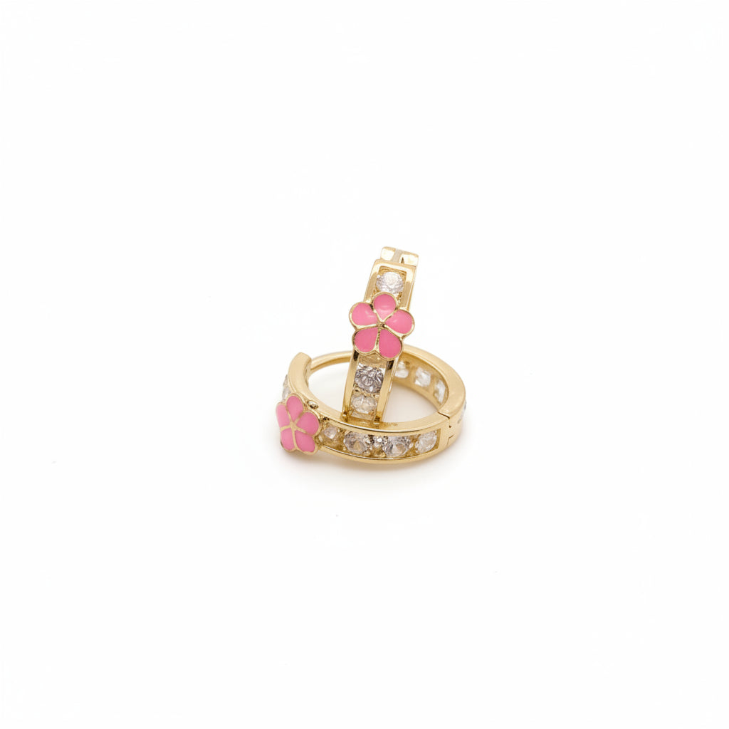 14K Gold Pink Flower Hoop Earrings – Fragola