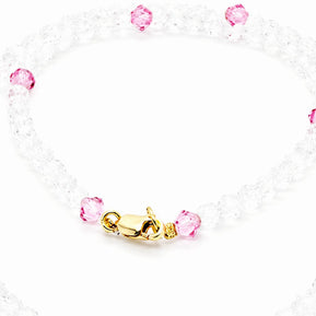 Crystal & Pink Bead Necklace with Black Zirconia Circle Pendant