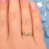 14K Gold Twisted Band CZ Solitaire Ring