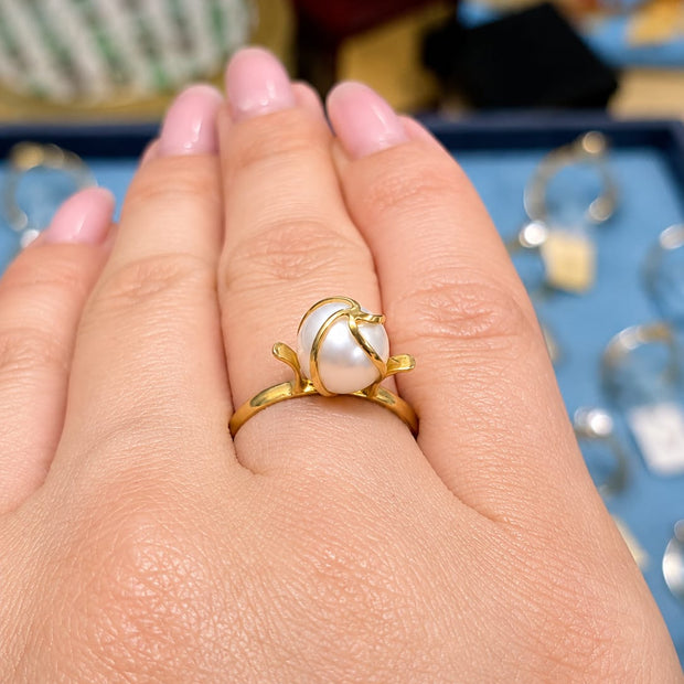 14K Gold Freshwater Pearl Swirl Ring