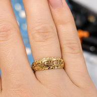14K Gold Greek Key Diamond-Cut Band Ring