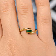 14K Gold Green Malachite Oval Bypass Ring
