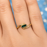 14K Gold Green Malachite Oval Bypass Ring