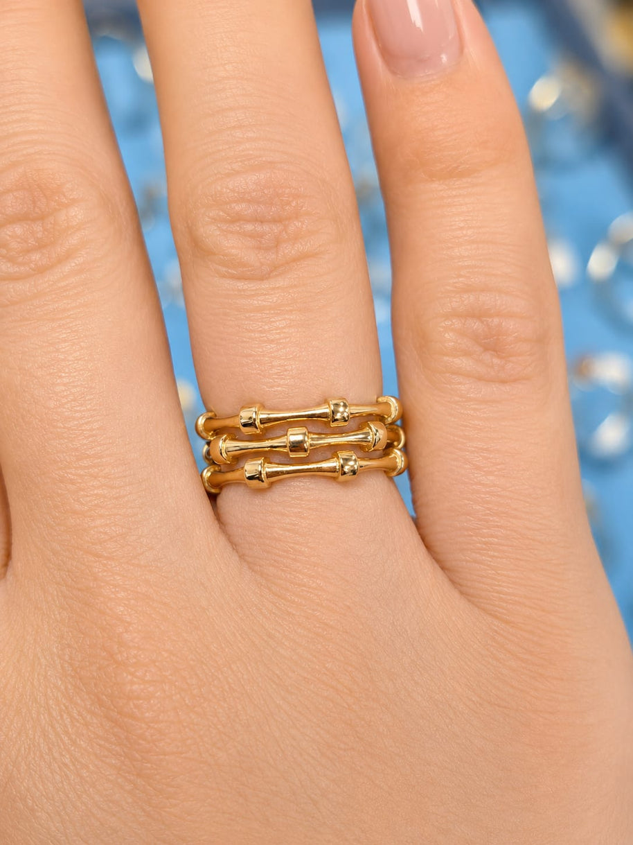 14K Gold Triple Bamboo Band Ring