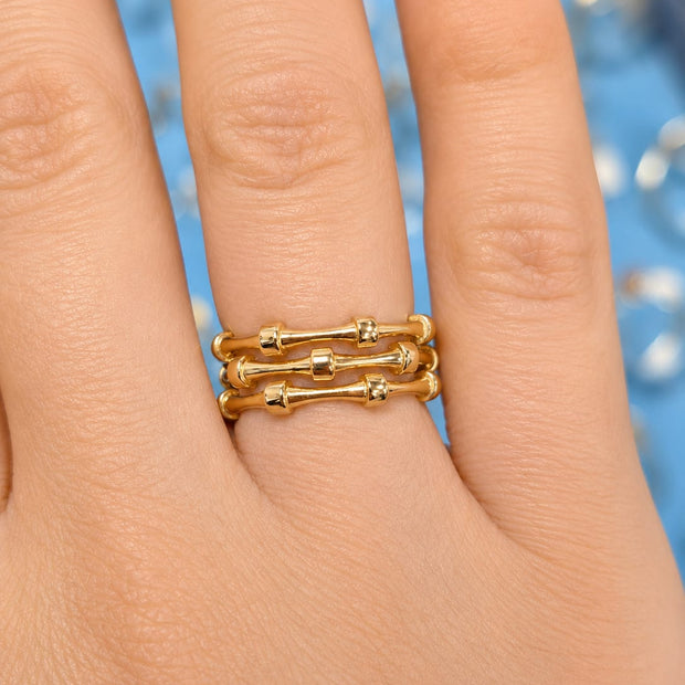 14K Gold Triple Bamboo Band Ring