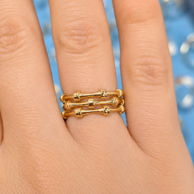 14K Gold Triple Bamboo Band Ring