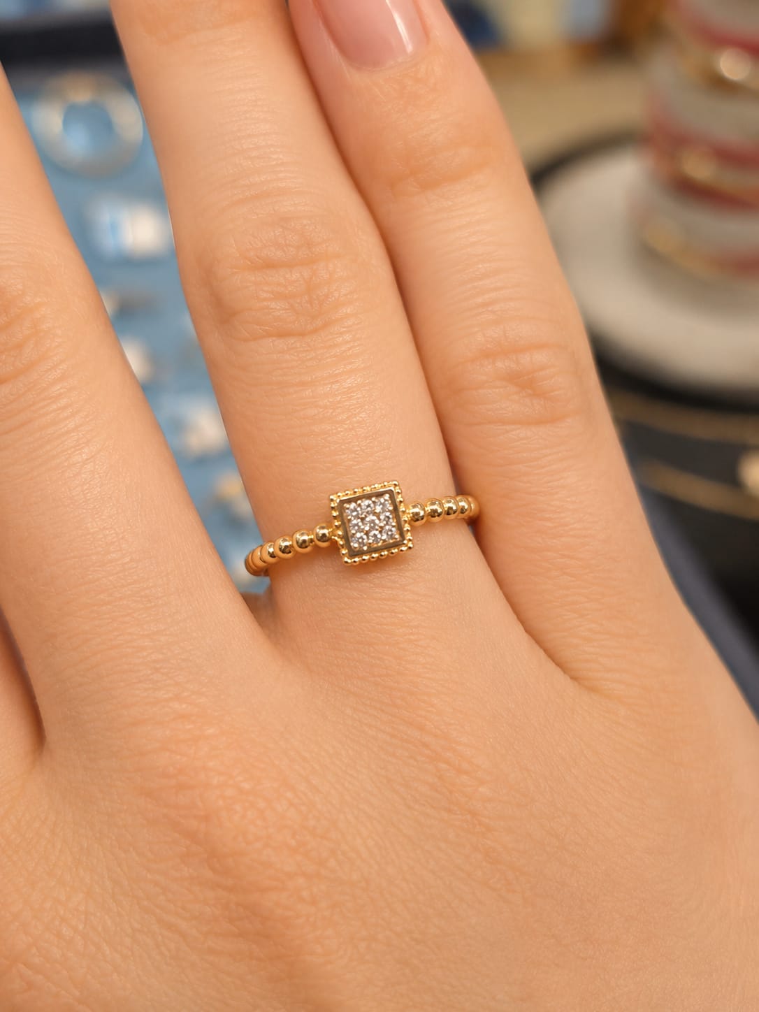14K Yellow Gold Cubic Zirconia Square Cluster Ring
