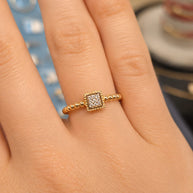 14K Yellow Gold Cubic Zirconia Square Cluster Ring