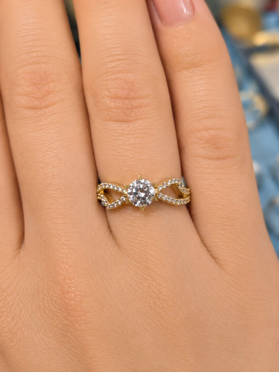 14K Yellow Gold Cubic Zirconia Infinity Twist Engagement Ring