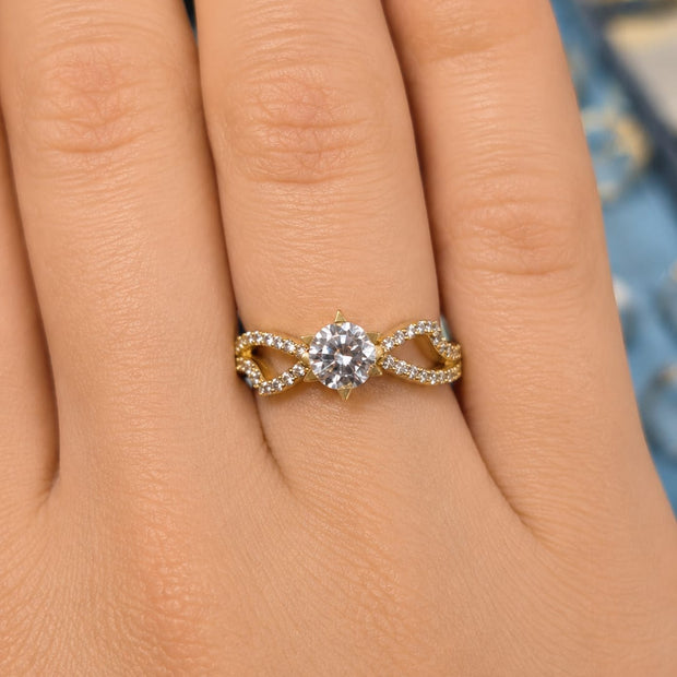14K Yellow Gold Cubic Zirconia Infinity Twist Engagement Ring