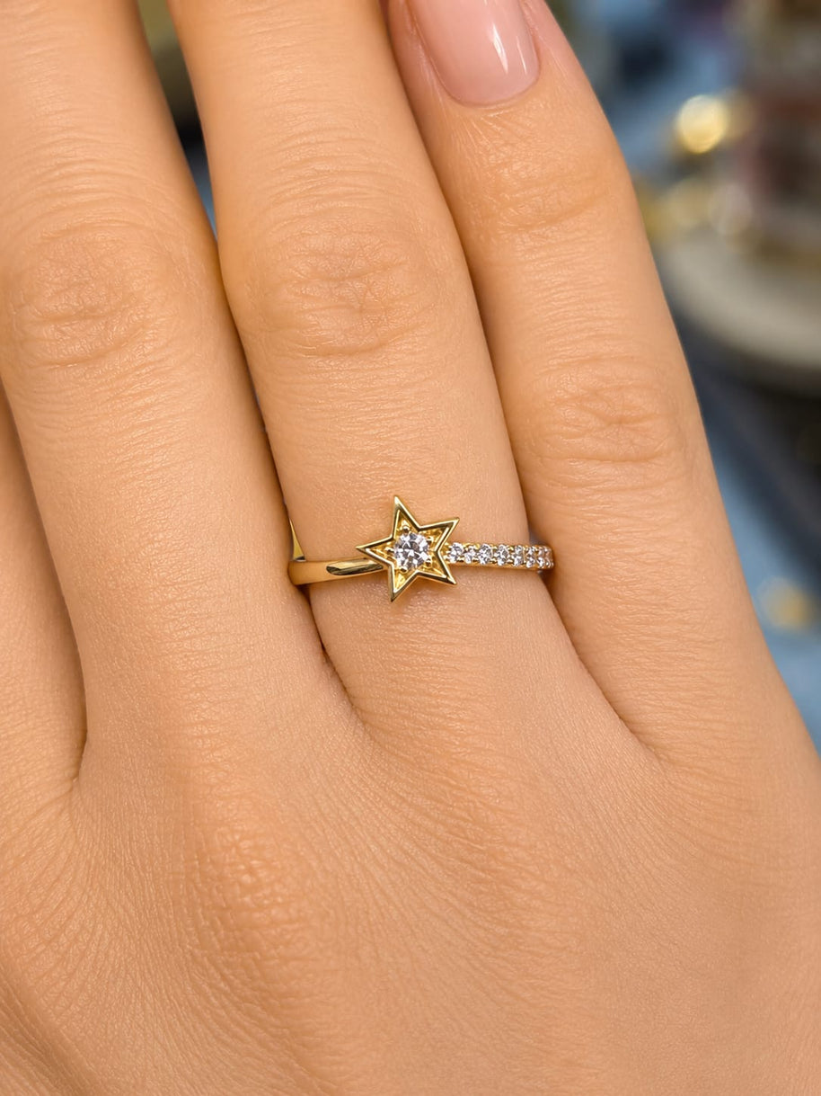 14K Yellow Gold Cubic Zirconia Star Ring