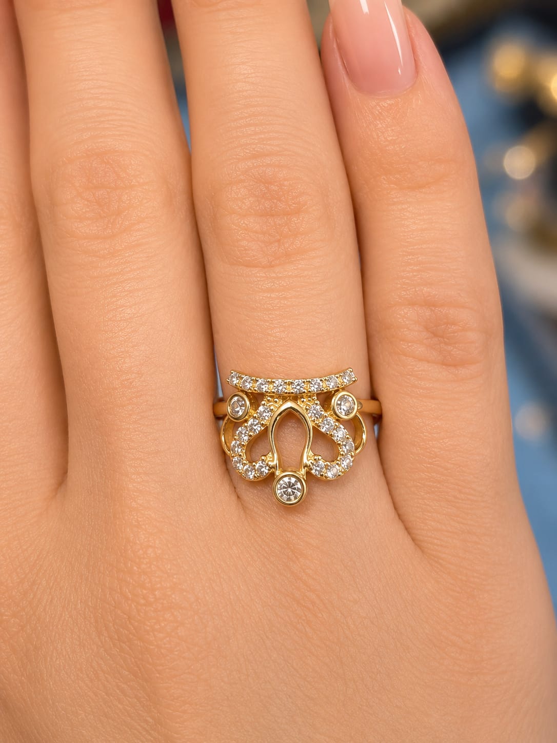 14K Yellow Gold Cubic Zirconia Crown Tiara Ring