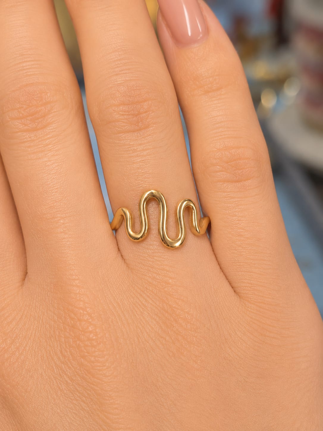 14K Yellow Gold Snake Wave Ring