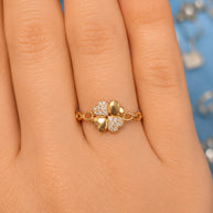 14K Yellow Gold Cubic Zirconia Four Heart Clover Ring