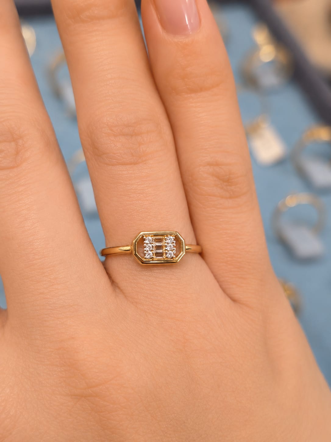 14K Yellow Gold Cubic Zirconia Art Deco Octagonal Signet Ring