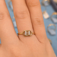 14K Yellow Gold Cubic Zirconia Art Deco Octagonal Signet Ring