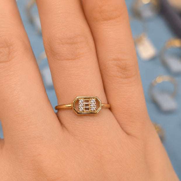 14K Yellow Gold Cubic Zirconia Art Deco Octagonal Signet Ring