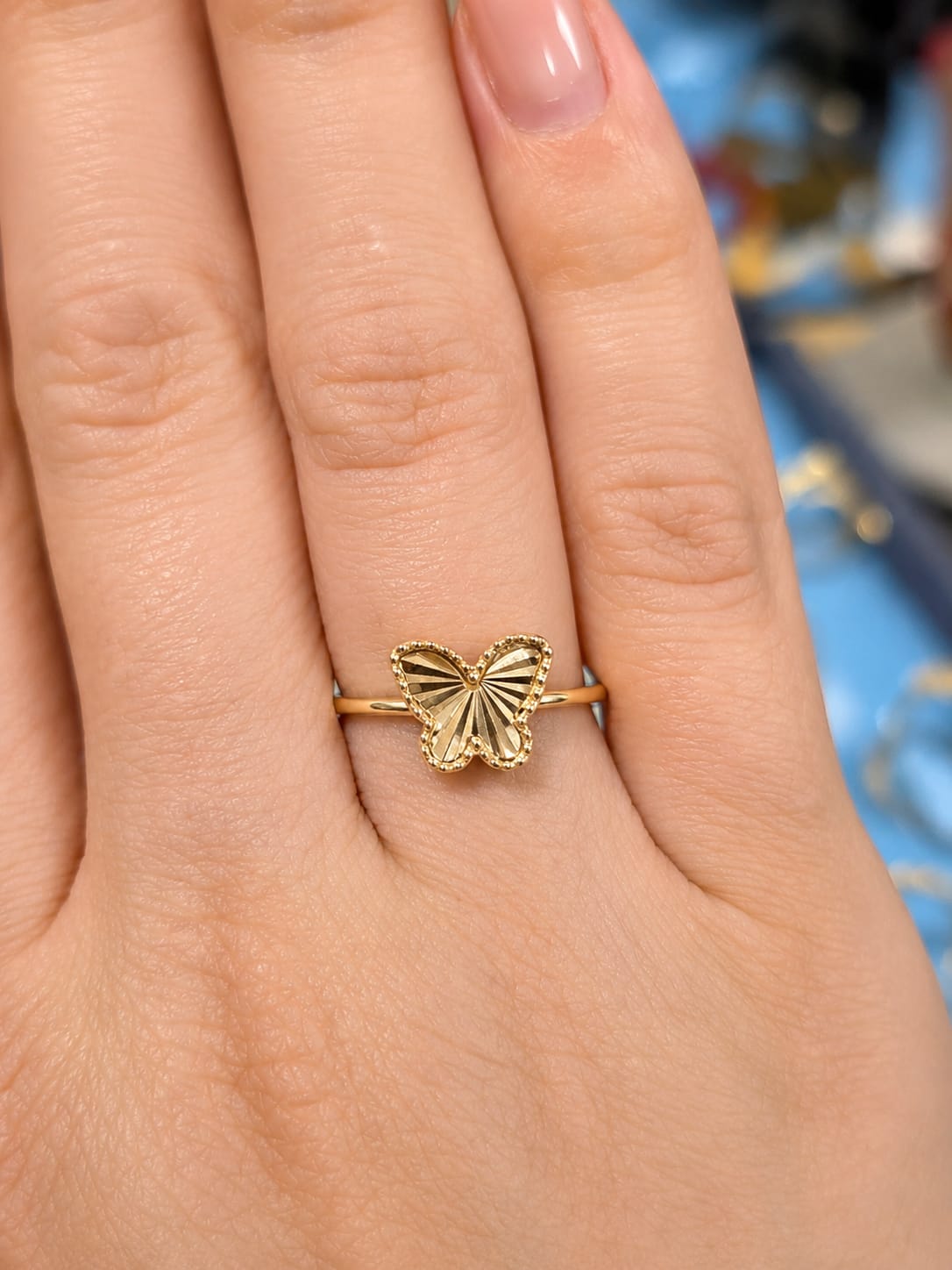 14K Yellow Gold Diamond-Cut Butterfly Ring