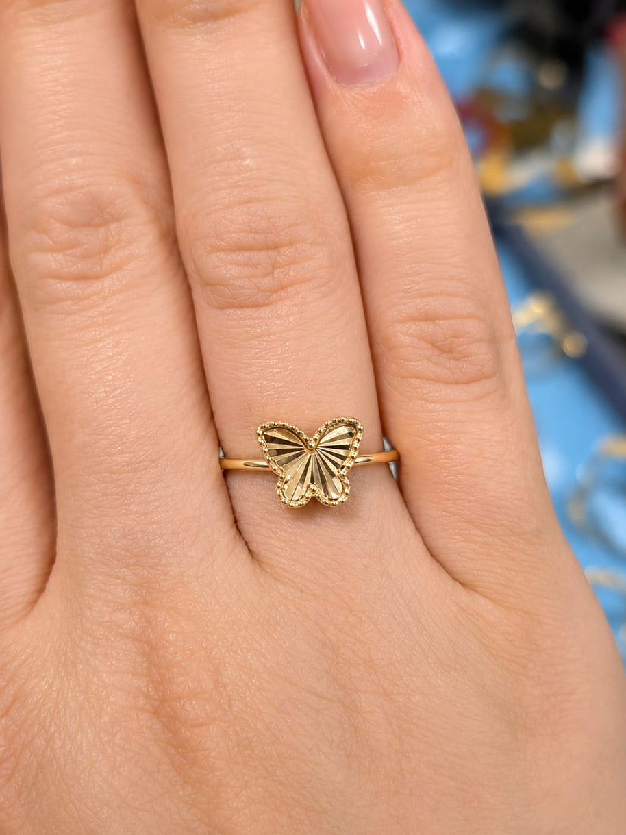 14K Yellow Gold Diamond-Cut Butterfly Ring