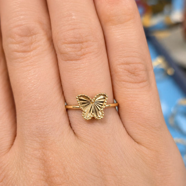 14K Yellow Gold Diamond-Cut Butterfly Ring