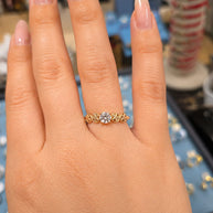 14K Yellow Gold Round CZ Solitaire Ring with Filigree X-Link Band
